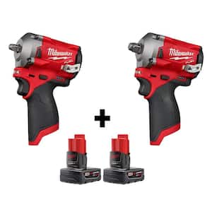 M12 FUEL 12V Lithium-Ion Brushless Cordless Stubby 3/8 in. and 1/2 in. Impact Wrenches with two 3.0 Ah Batteries