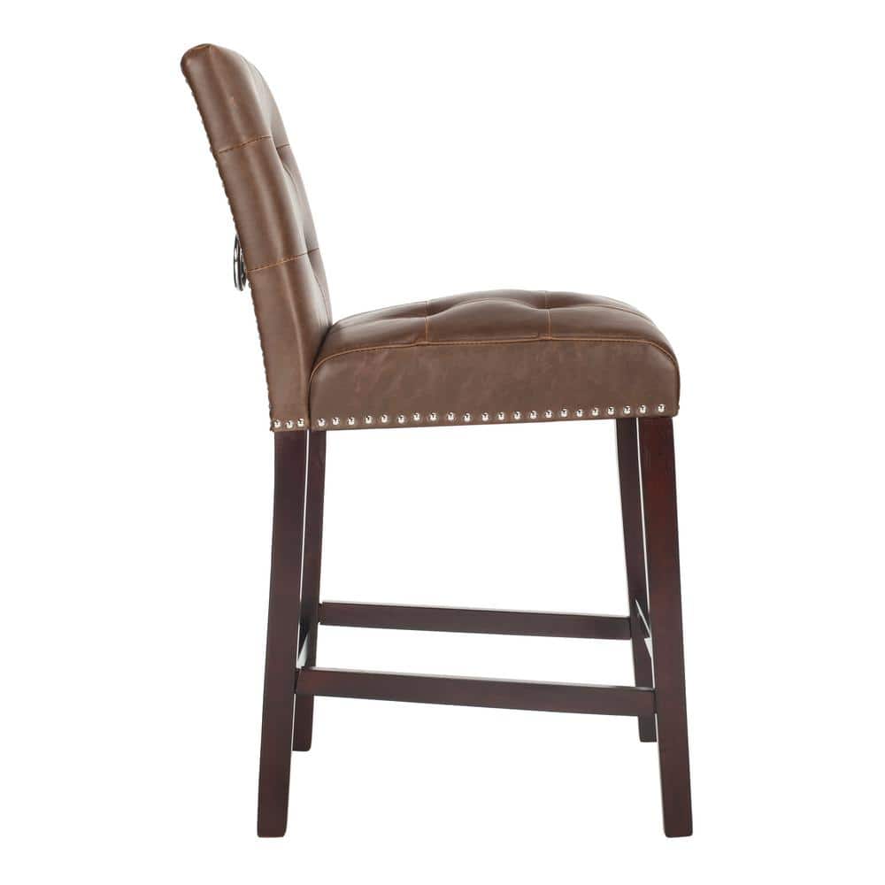 Nikita Brown Birch Wood Counter Stools with PU Leather, Set of 2