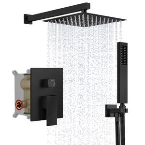 1-Spray Patterns with 2.5 GPM 10 in. Wall Mount Dual Shower Heads with Handheld Shower in Matte Black (Valve Included)