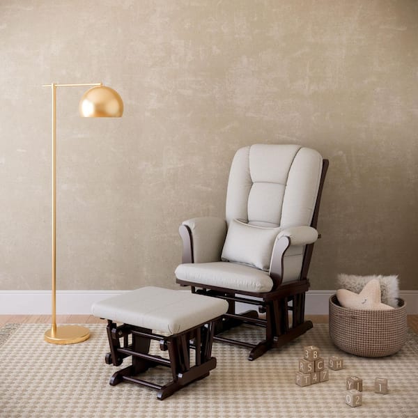 Tuscany Espresso Glider and Ottoman Set with Taupe Swirl Cushion