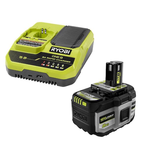 ONE+ 18V 8A Rapid Charger with ONE+ 18V 8.0 Ah Lithium-Ion HIGH PERFORMANCE Battery