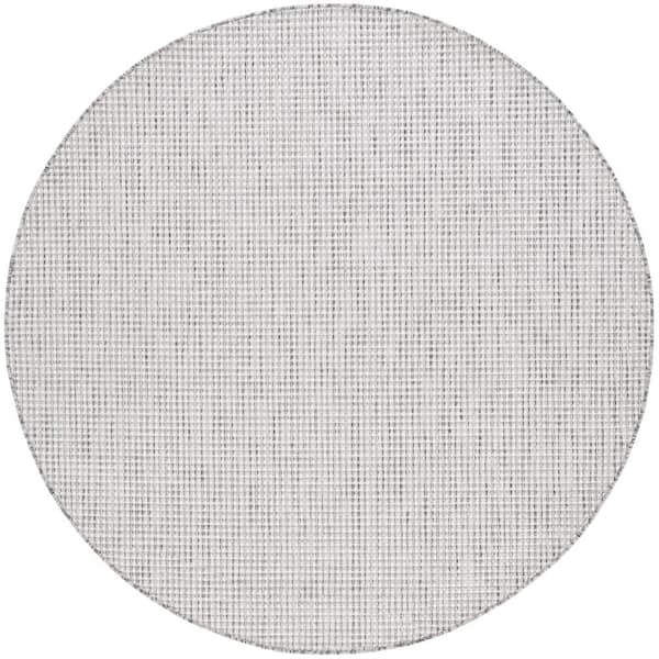 SAFAVIEH Courtyard Ivory/Dark Gray 7 ft. Round Woven Geometric Indoor/Outdoor Area Rug