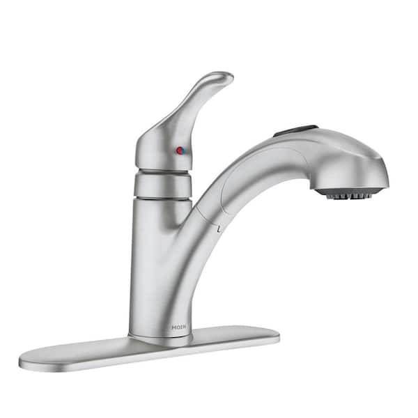 MOEN Renzo Spot Resist Stainless 9 in. H Pull Out Sprayer Kitchen Faucet with 360° Spout Swivel and PowerClean