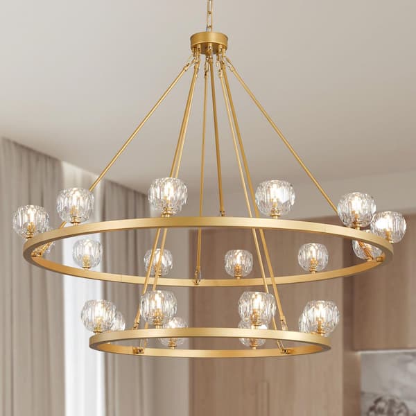 Modern Chandelier 48 in. 30-Light Gold Wagon Wheel Chandelier for Dinning Room, Kitchen Island, Foyer, Bedroom