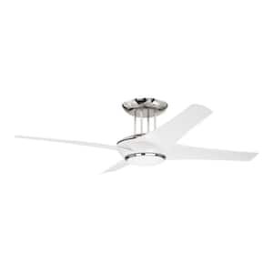 Cam 54 in. Indoor White/Nickel Ceiling Fan and Integrated LED Light, Smart Wi-Fi Enabled Remote with Voice Activation