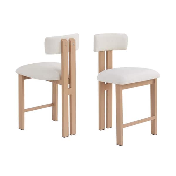 Pinecrest Modern 26.5 in. Natural Plus White Fabric Upholstered Counter Stools Metal Frame Low Back (Set of 2)