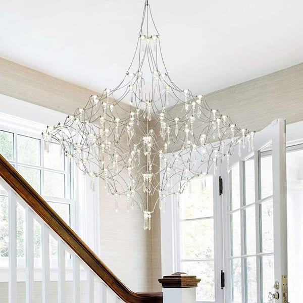 Y'INSP 123 Light beads Non-dimmable Integrated LED Chrome Modern Metal Fireworks Crystal Branch Chandeliers for Dining Room