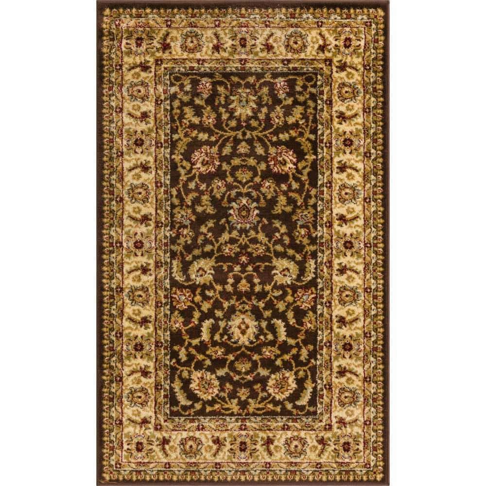 Elegant Floral Essence 6' x 9' Brown Synthetic Area Rug