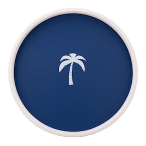 PASTIMES Palm Tree 14 in. W x 1.3 in. H x 14 in. D Round Royal Blue Leatherette Serving Tray