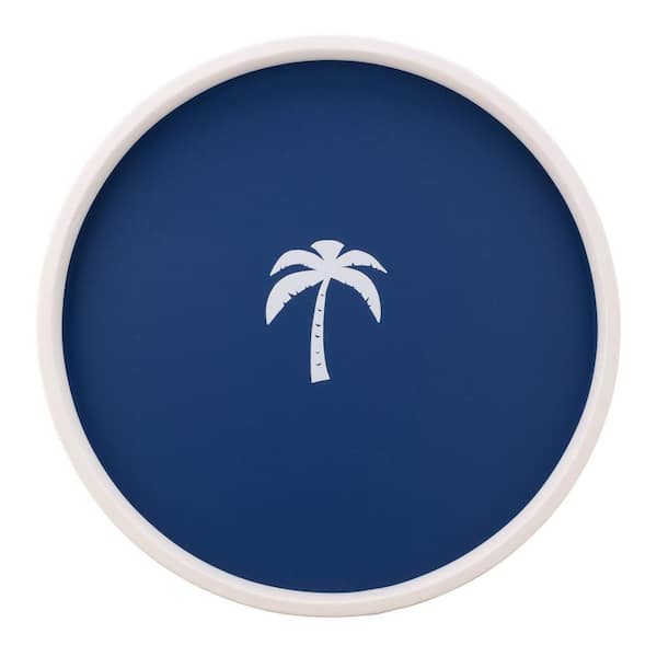 Kraftware PASTIMES Palm Tree 14 in. W x 1.3 in. H x 14 in. D Round Royal Blue Leatherette Serving Tray