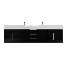 Bethany 71 in. W x 20 in. D x 22 in. H Double Sink Floating Bath Vanity in Gloss Black with White Acrylic Top