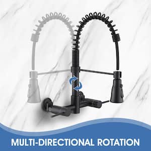 Swan Double Handle Pull Down Sprayer Kitchen Faucet Stainless with Wall Mount in Matte Black