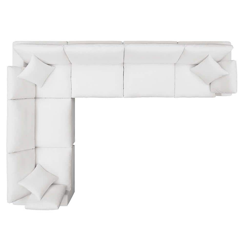Pure White Luxe Linen 6-Piece Oversized Sectional Sofa with Down Fill