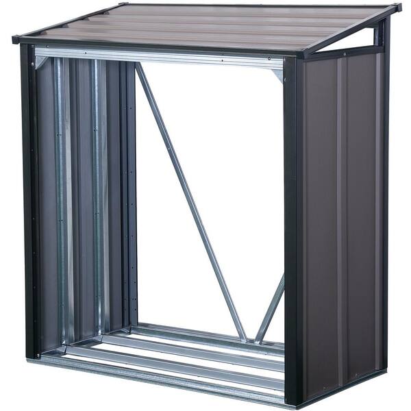 Arrow 4 ft. H x 2 ft. D x 4 ft. W Arrow Galvanized Steel Firewood Rack in Mocha with Fire-Rated Fabric and Pent Roof