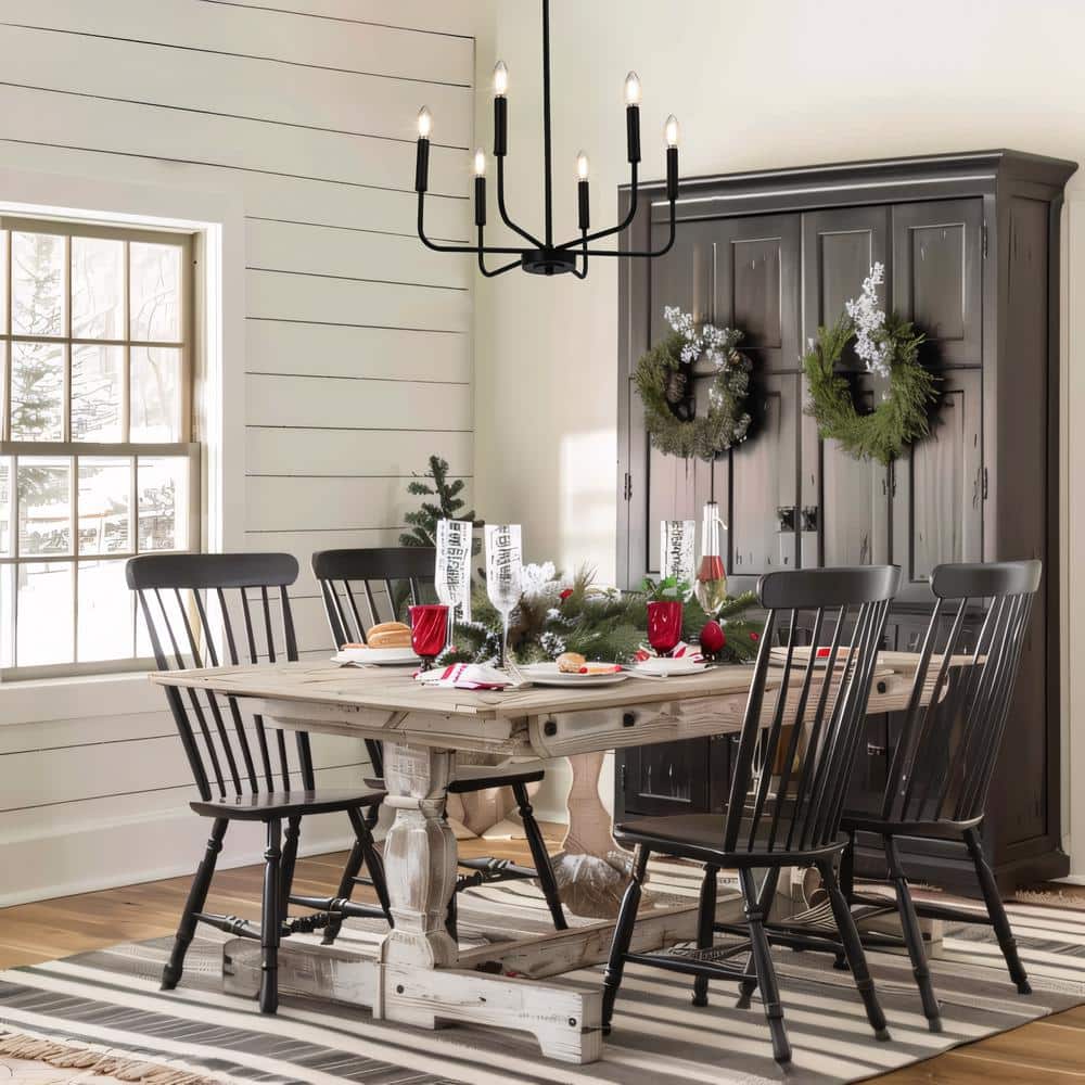 Askrlessi Matte Black 6-Light Adjustable Iron Candle Chandelier
