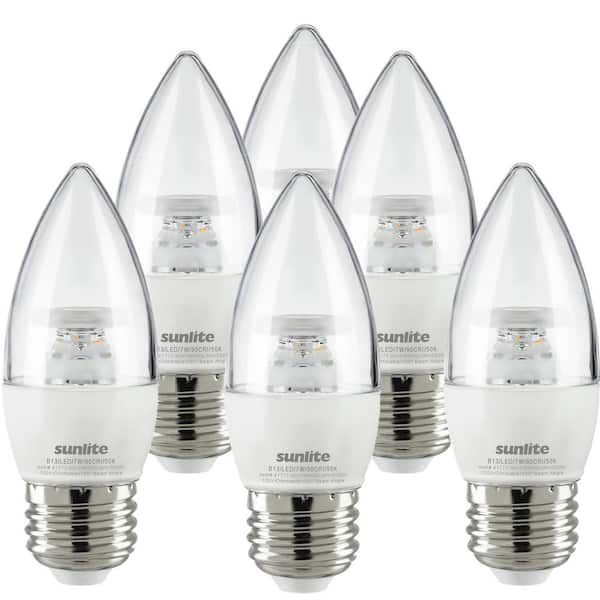 Sunlite 60-Watt Equivalent B13 Dimmable Energy Star ETL Listed E26 Base LED Clear Chandelier Bulbs, Daylight 5000K, (6 Pack)
