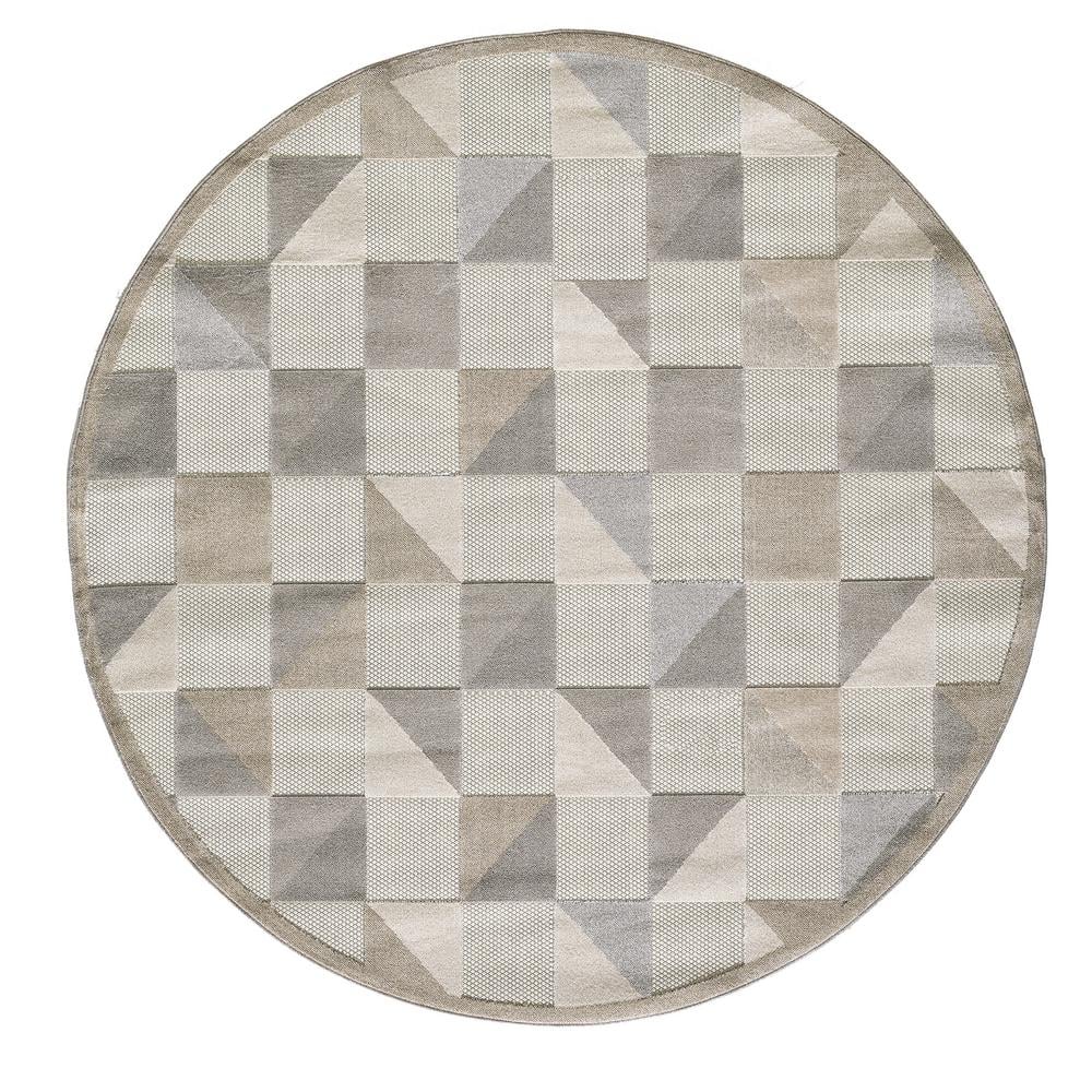 Kas Round Rugs Kas Rugs Calla Grey Scope 8 ft. Geometric Round Indoor/Outdoor Area Rug ...
