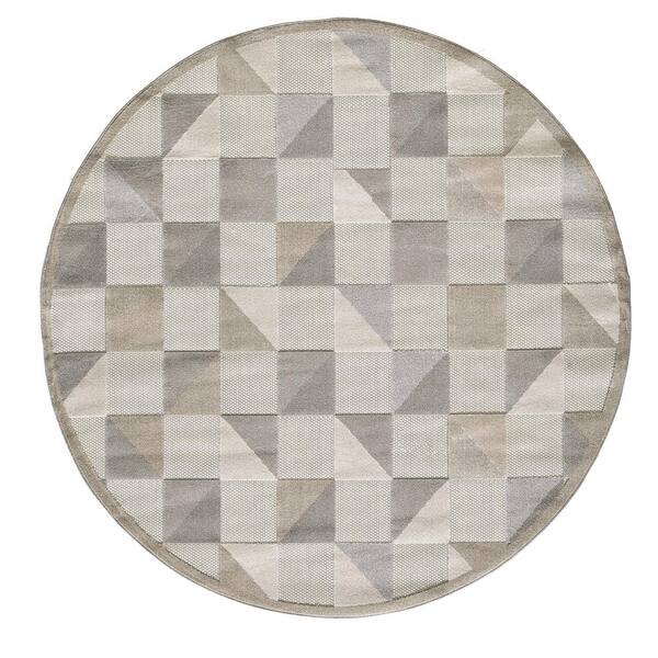 Calla Grey Scope 8 ft. Geometric Round Indoor/Outdoor Area Rug