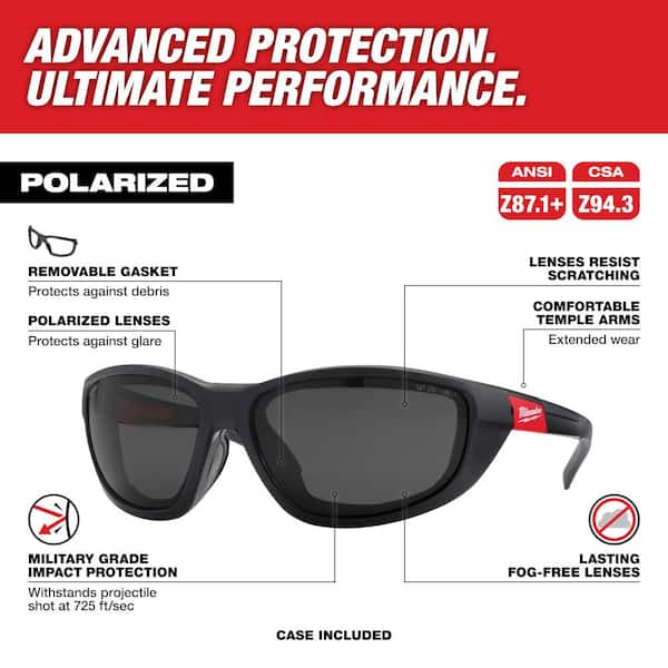 Milwaukee Performance Polarized Safety Glasses with Tinted Fog-Free Lenses  and Gasket 48-73-2045 - The Home Depot