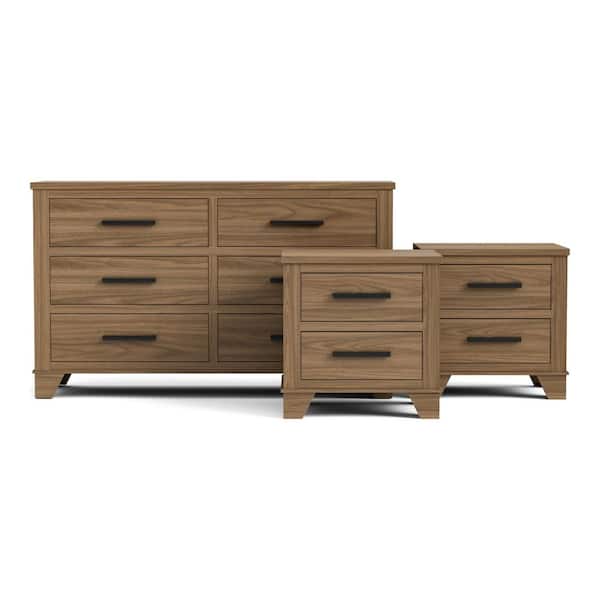 Musa 3-Piece Chestnut Brown 4-Drawer Set of 2 Nightstands and Dresser