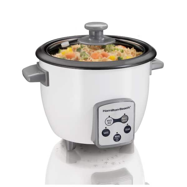 Hamilton Beach Digital 6-Cup White Rice Cooker with Non-Stick Surface