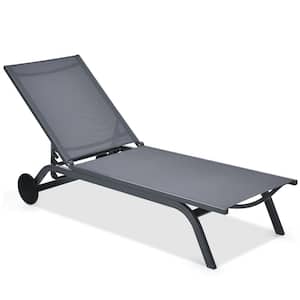Gray Aluminum Outdoor Chaise Lounge Chair Reclining Fabric Adjustable