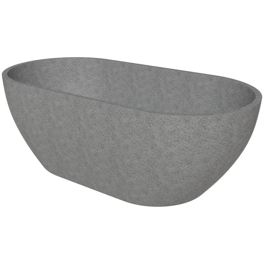 59'' Gray Matte Solid Concrete Oval Freestanding Bathtub