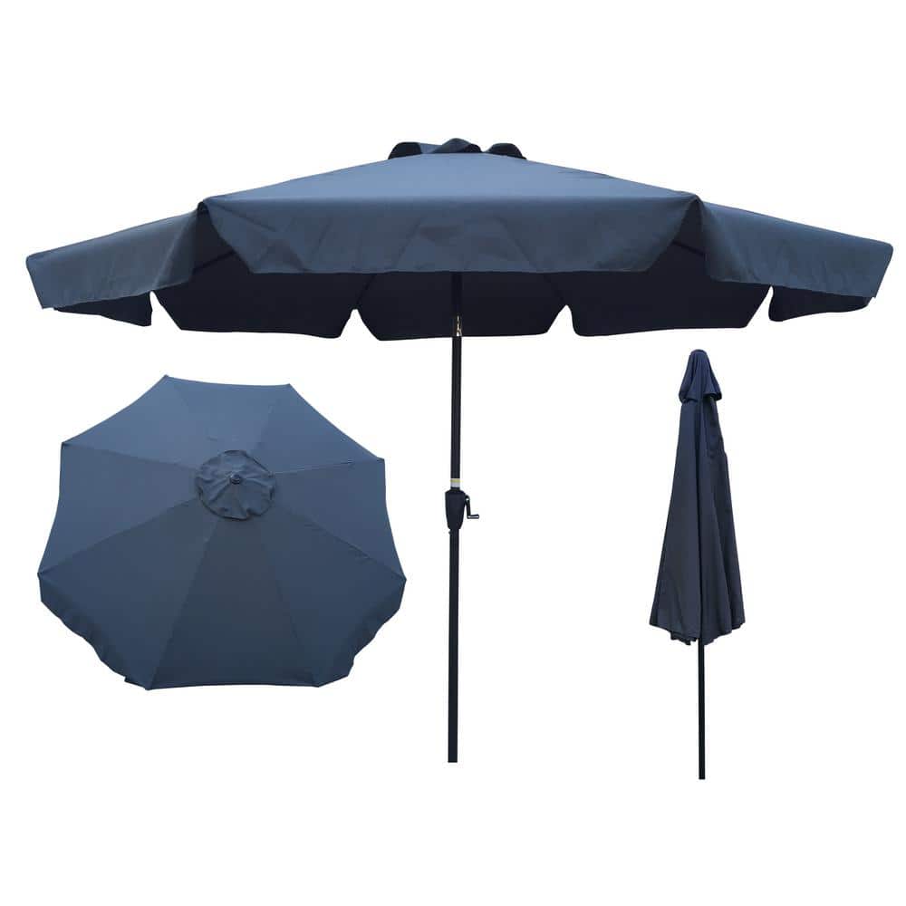 10 ft Gray Patio Umbrella Cover Market Round Umbrella with Crank Push Butto