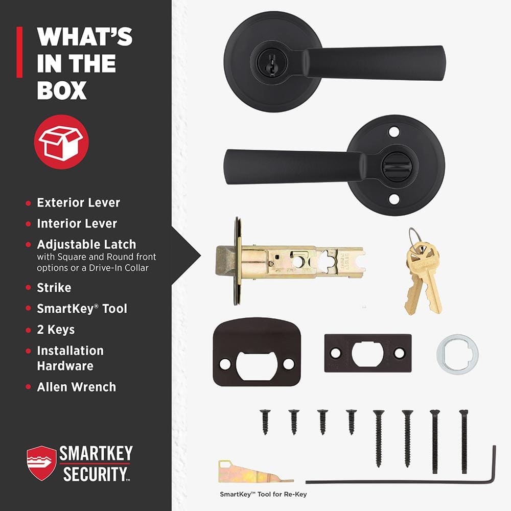 Matte Black Transitional Keyed Entry Door Lever with Round Rosette