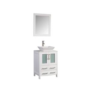 Ravenna 24 in. W x 18.5 in. D x 31.1 in. H Bathroom Vanity in White with Single Basin Top in White Quartz and Mirror