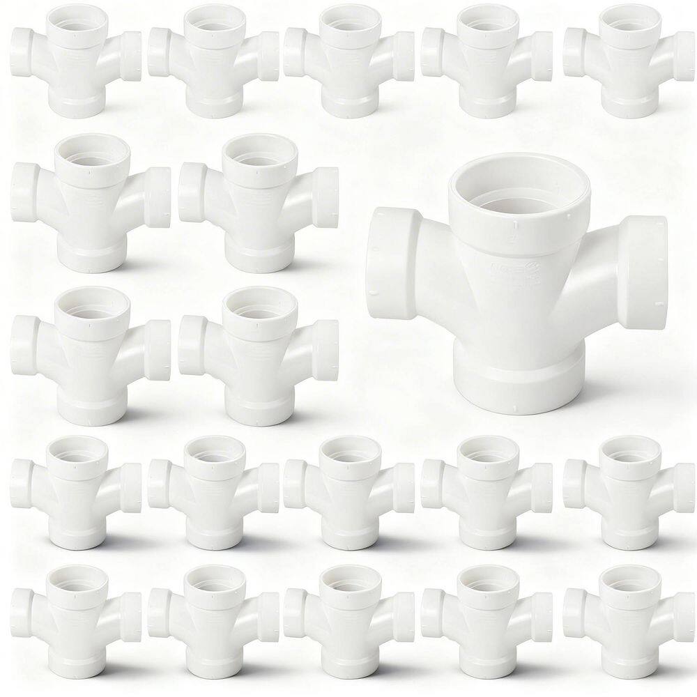 PLUMBFLEX 1-1/2 in. White PVC DWV Double Sanitary Tee Hub PVC