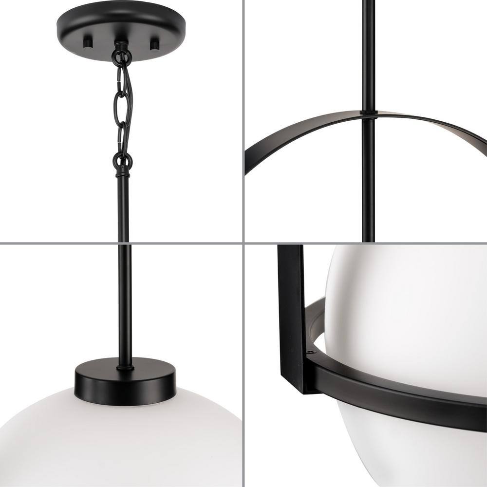 Matte Black Nickel LED Globe Pendant Light with Glass Shade