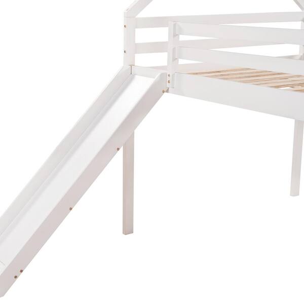 GOJANE White Full Size House Loft Bed with Slide WF286244LWYAAKB