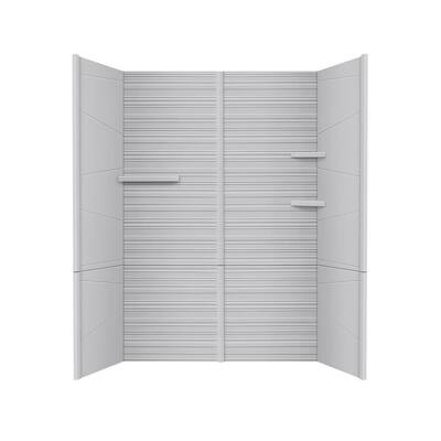 Horizon 60 in. W x 90 in. H 8-Piece Glue Up Cultured Marble Alcove Shower Wall Surround in Matte Light Gray with Shelves