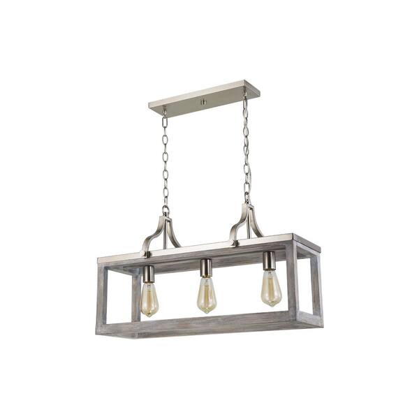 Eglo Westbury 3-Light Brushed Nickel with Painted Grey Driftwood Chandelier