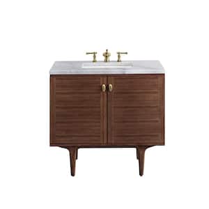 Amberly 36.0 in. W x 23.5 in. D x 34.7 in . H Bathroom Vanity in Mid-Century Walnut with Carrara Marble Marble Top