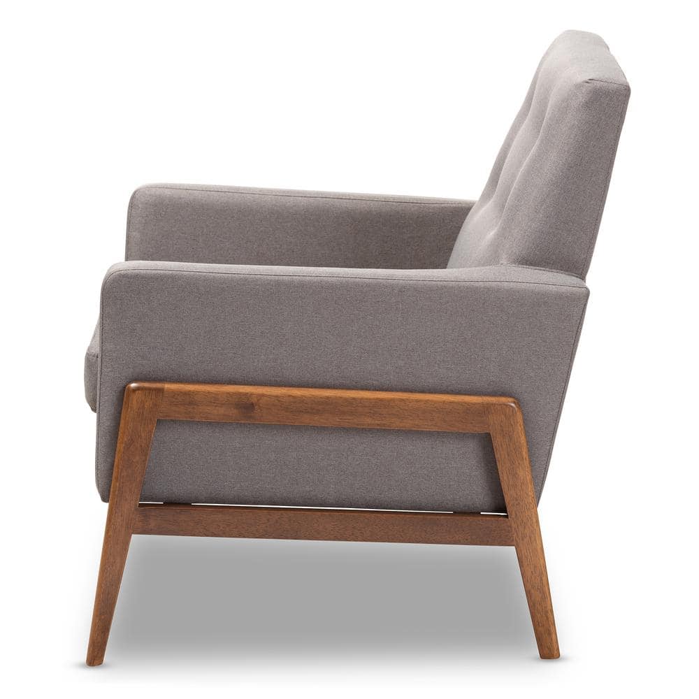 Perris Mid-Century Modern Gray Faux Leather Wood Accent Chair
