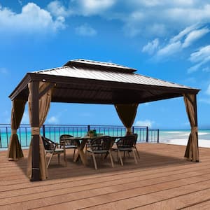 Alexander 12 ft. D x 9 ft. H x 16 ft. W Aluminum Hardtop Gazebo w/Galvanized Steel Roof, Mosquito Net & Privacy Curtain