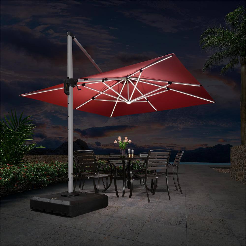 PURPLE LEAF 11 ft. Square Aluminum Solar Powered LED Patio Cantilever