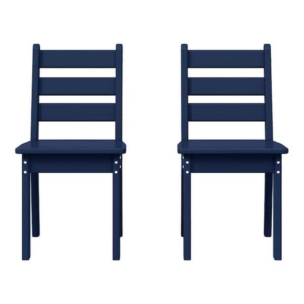 Garden Party Children's Outdoor Patio All Weather HDPE Plastic Dining Chair for Kids (Set of 2), Navy Blue