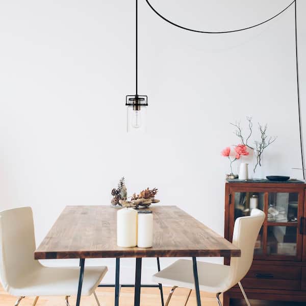 Oliver 1-Light Dark Bronze Plug-In or Hardwire Pendant Lighting with 15 ft. Cord