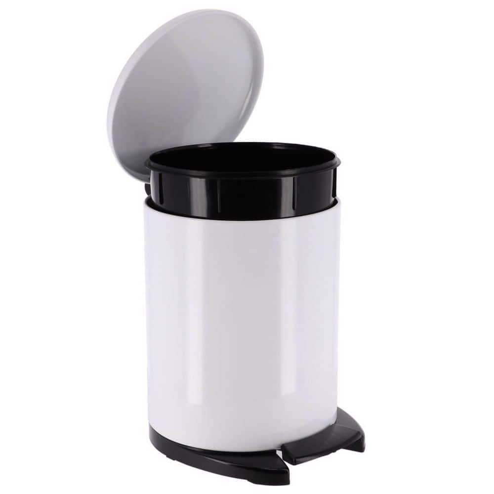 White Stainless Steel Soft Close Round Pedal Trash Can