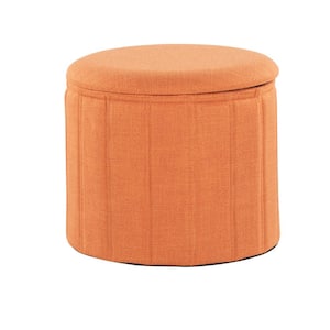 Lindsey Orange Fabric Round Folding Storage Ottoman