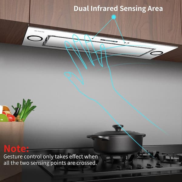 IKTCH 42 in. 900 CFM Ducted Under The Cabinet Range Hood in Stainless Steel with Gesture Control with Light, Silver