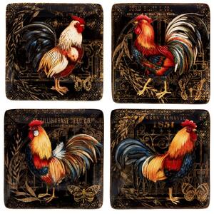 Gilded Rooster 4-Piece Traditional Multi-Colored Ceramic 6 in. Canape Plate Set (Service for 4)
