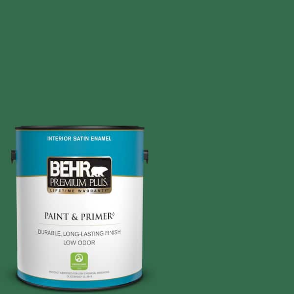 BEHR PREMIUM PLUS 1 gal. #S-H-460 Chopped Chive Satin Enamel Low Odor Interior Paint & Primer