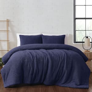 Brooklyn Loom Marshmallow Sherpa Polyester Navy 3 Piece Full/Queen