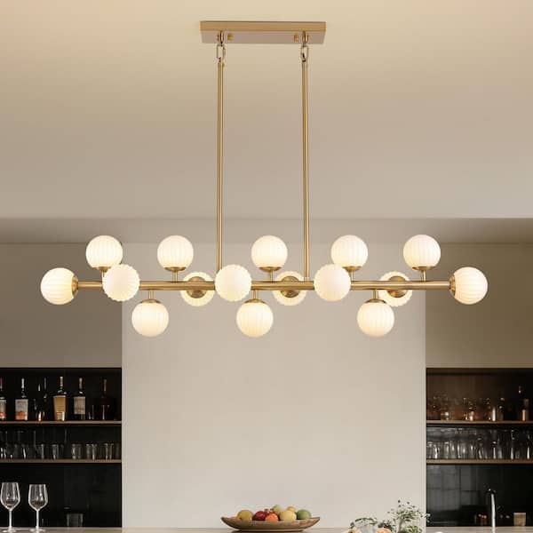 48 in. Modern 16-Light Gold Linear Chandelier for Kitchen, Living Room, and Dining Room (Bulbs Not Included)