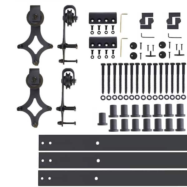 HOMACER 20 ft./240 in. Black Rustic Non-Bypass Sliding Barn Door Hardware Kit Diamond Design Roller for Double Doors
