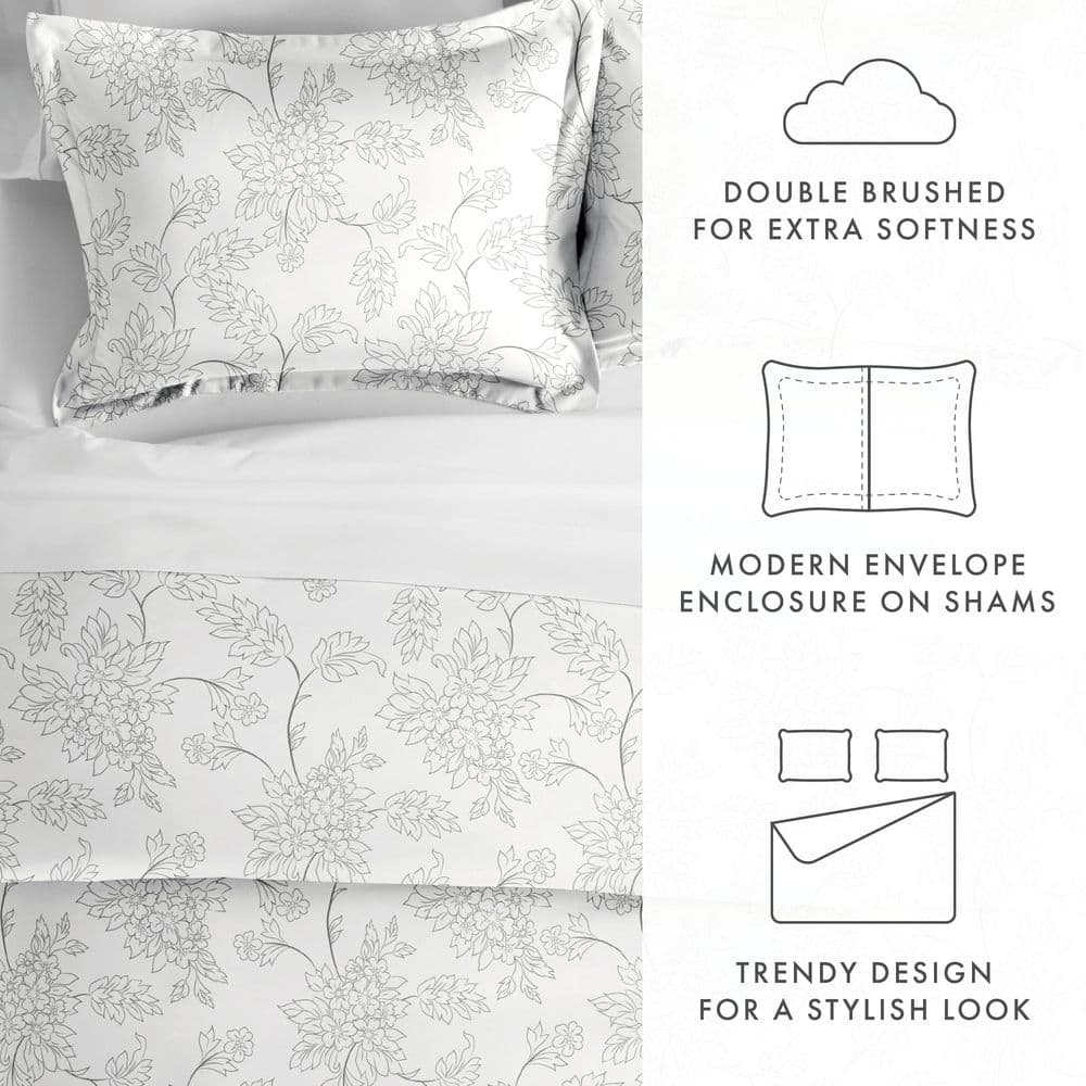 Gray Twin/Twin XL Microfiber Vine Pattern Duvet Cover Set